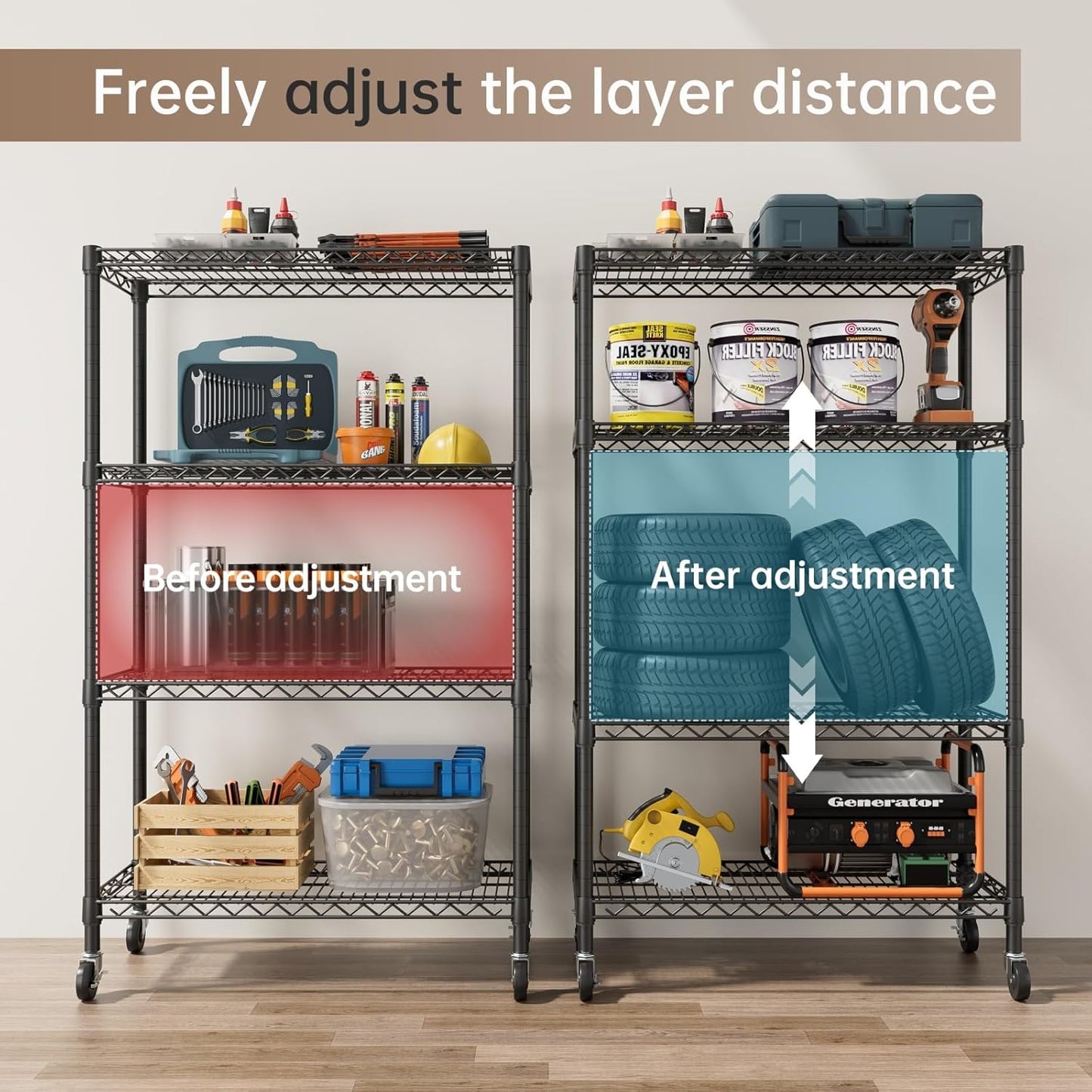 SINGAYE 4 Garage Heavy Duty Shelving Unit Kitchen Pantry Close Home Organizers and Storage Bathroom Shelf Laundry Room Organization Industrial Book Metal Wire Adjustable Shelves