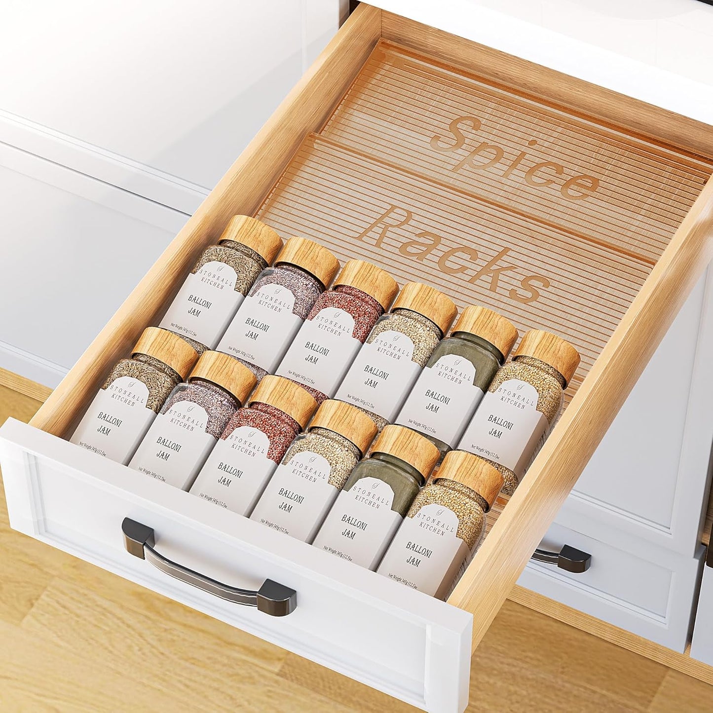 Spice Drawer Organizer, 2 Tier- 2 Pack Amber Acrylic Drawer Seasoning Organizer, Expandable From 11'' to 22'' Kitchen Spice Rack Organizers and Storage for Drawer (Jars not included)