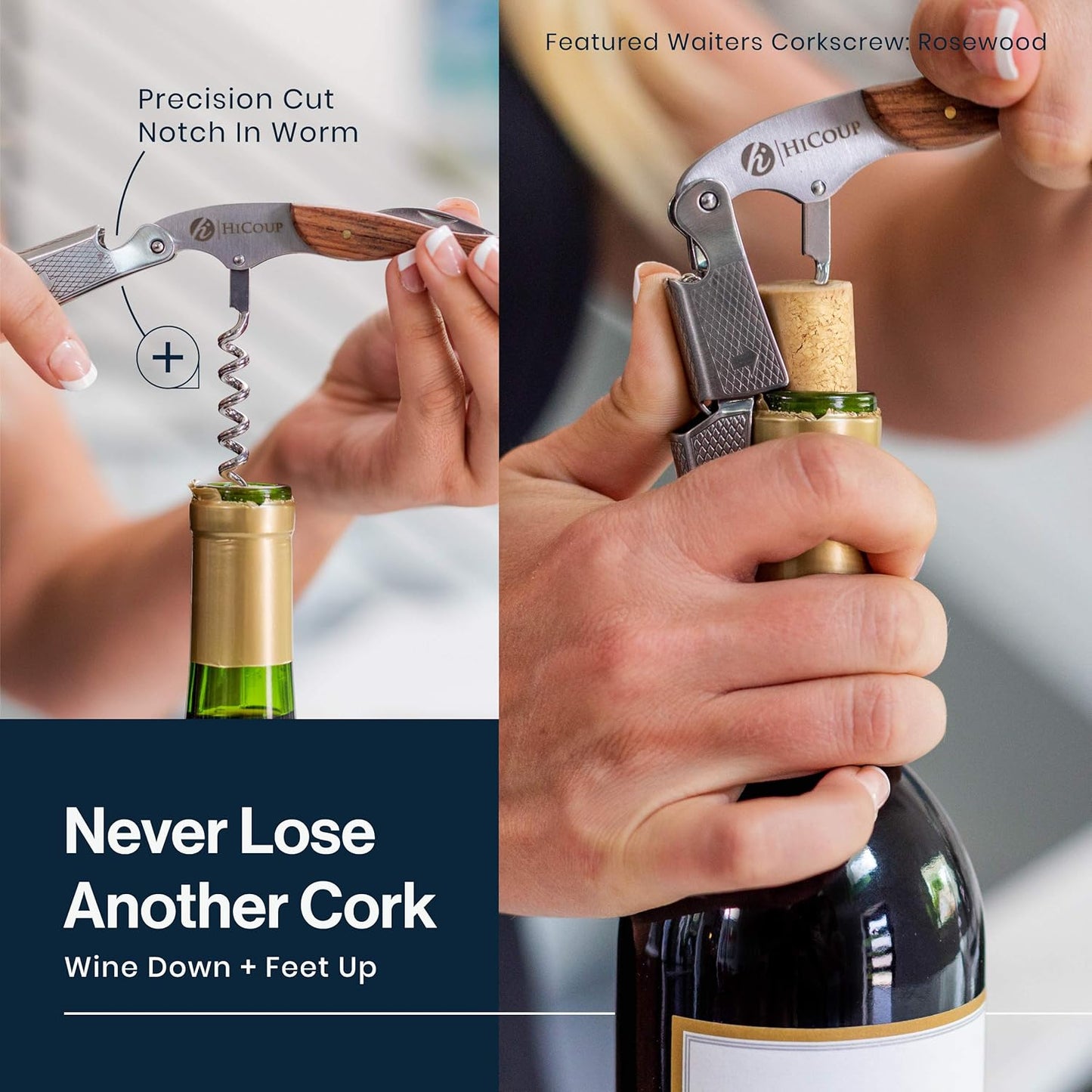 HiCoup Kitchenware Wine Opener - Professional Corkscrews for Wine Bottles w/Foil Cutter and Cap Remover - Manual Wine Key for Servers, Waiters, Bartenders and Home Use - Sapphire