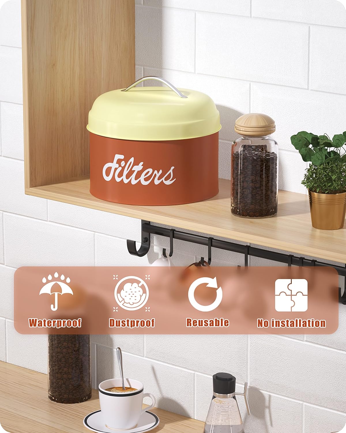 Coffee Filter Holder, Coffee Bar Accessories for Coffee Bar Station, Basket Round Coffee Filter Container Storage for Counter, Coffee bar Decor(Brown)