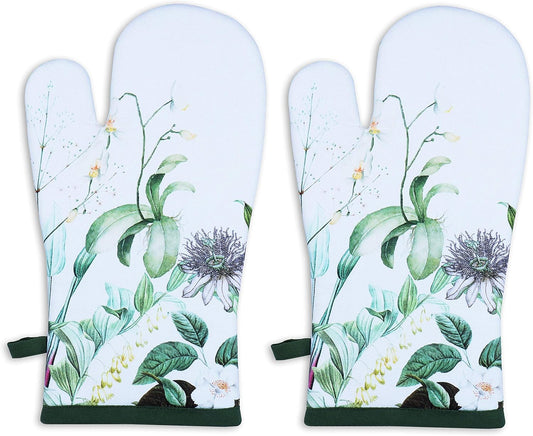 AMOUR INFINI Oven Mitts Set of 1 Quilted Liner with Hanging Loop Non Slip, Heat Resistant, Washable Reusable Oven Mitt (Floral Shrubs 7x13 Inches)
