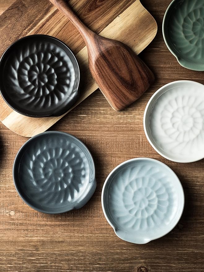 Ceramic Spoon Rest, Kitchen Spoon Holder for Stove Top, Cooking Utensil Rest - Modern Farmhouse Kitchen Decor Large Utensil Holder for Ladles Tongs Spatula - Gray