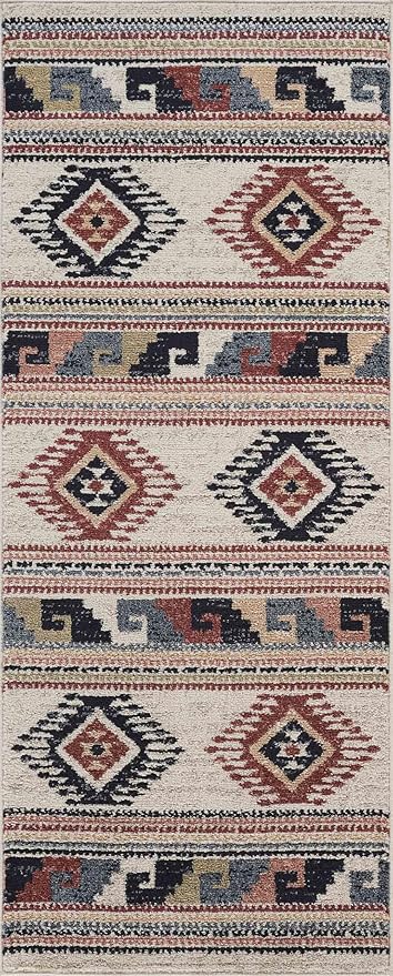 Abani Multicolor Southwestern Design 2'6" x 6' (3x6) Area Rug - Non-Shed Orange, Grey & Beige Tribal Pattern Dining Room Carpet Rugs