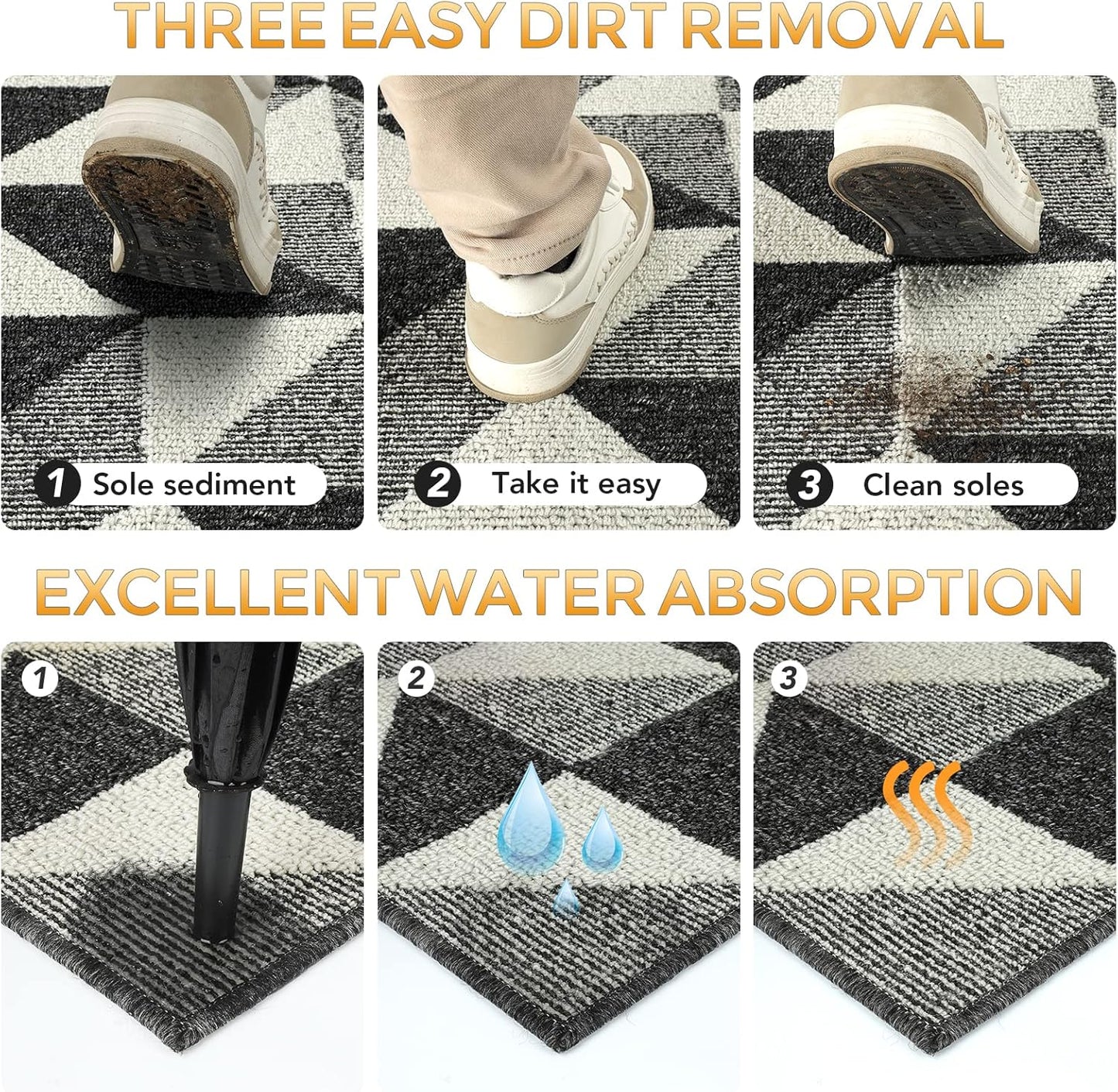 hicorfe Kitchen Rugs and Mats Sets,24" x 35" Super Absorbent Polypropylene Non-Slip Rug,Soft Comfort Floor Mat,Washable for Kitchen,Hallway,Office,Sink,Laundry