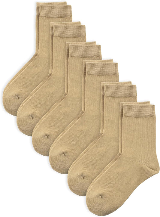 COTTON DAY Unisex Little Kids Youth Boys Girls Soft Cotton Crew Dress Socks Seamless Toe Black White Gray Navy 6 Pack