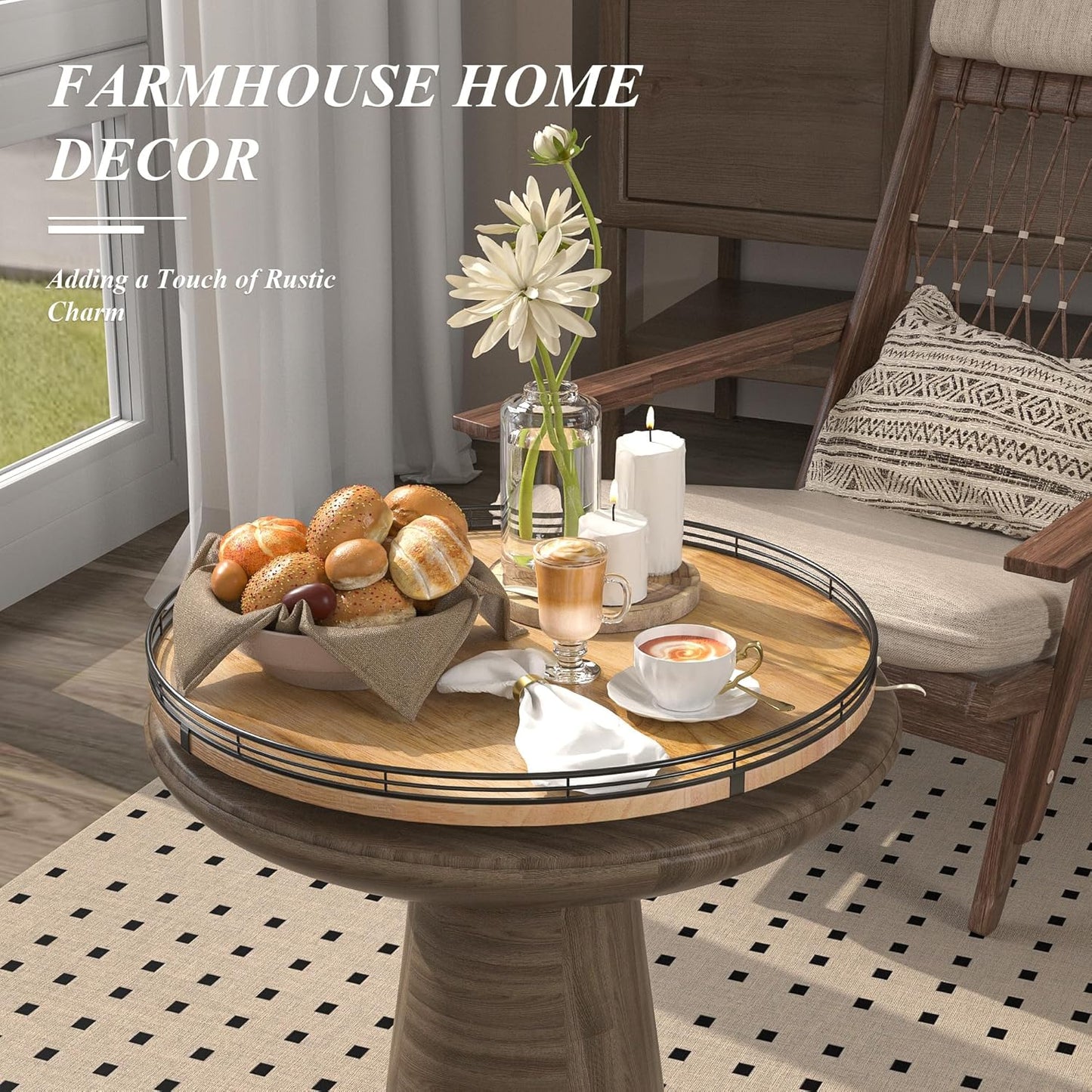 18" Lazy Susan Oak Wood Turntable Organizer for Cabinet, Farmhouse Round Wooden Large Lazy Susan Organization and Storage for Dining Table, Pantry, Kitchen, Countertop, Cupboard, Home Decor