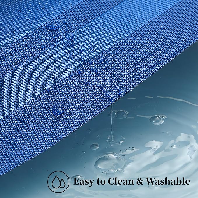 Leetaltree Blue Frame Placemats Set of 6 - Heat Resistant Non-Slip Place mats for Dining Table, Washable Durable PVC Vinyl Woven Table Mats（Blue Frame, 6）