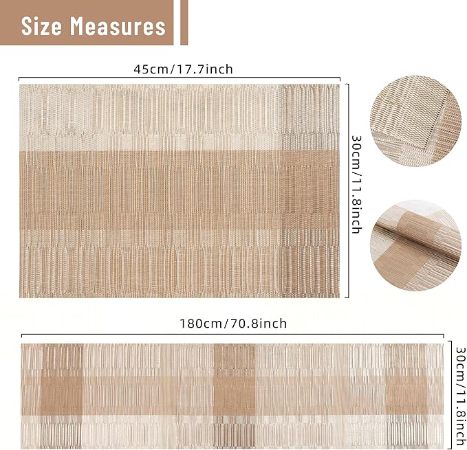 roddyricch Champagne Table mats,Washable placemats,Durable PVC Vinyl Woven Place Mats for Dining Table,Heat Resistant Non-Slip Indoor/Outdoor(6pcs Placemats+1pcs Table Runner)