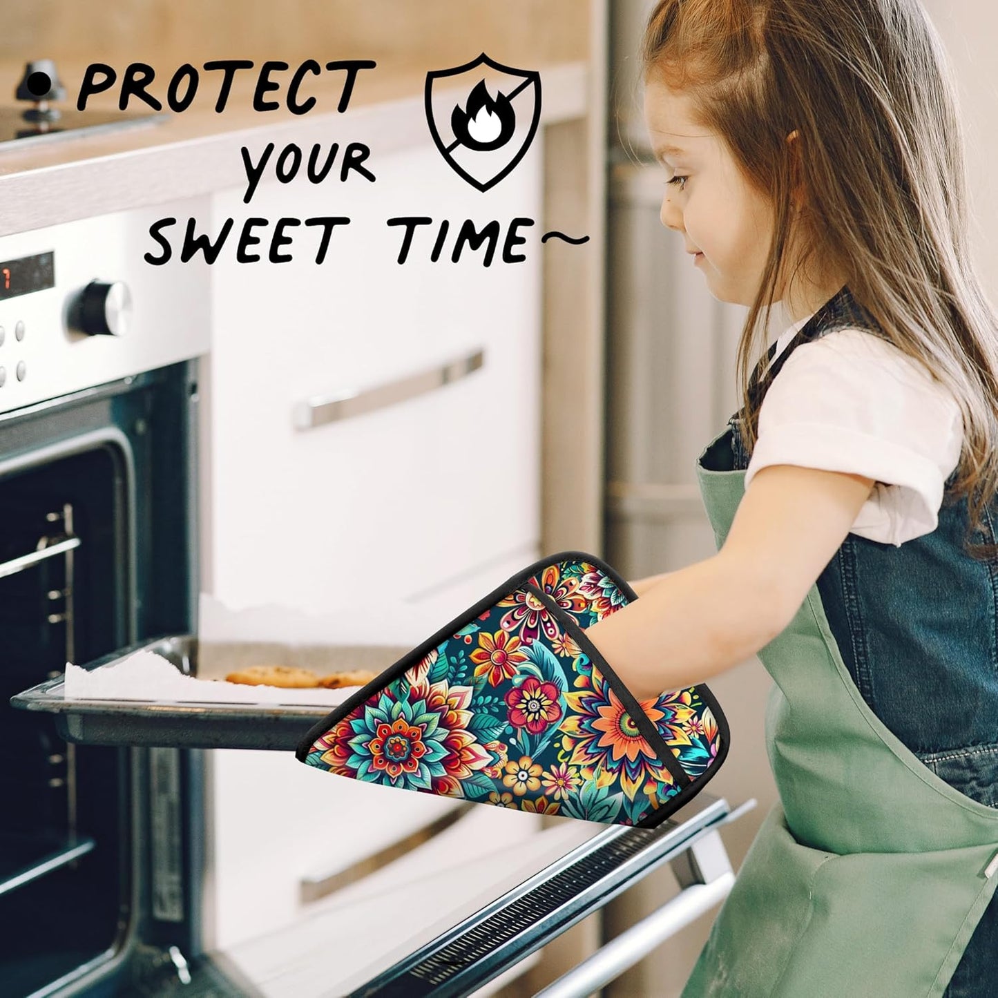 Vibrant Mandala Floral Pot Holders for Kitchen, Boho Abstract Colorful Ethnic Flower Botanical Heat Resistant Hot Pads and Oven Mitts for Baking Cooking