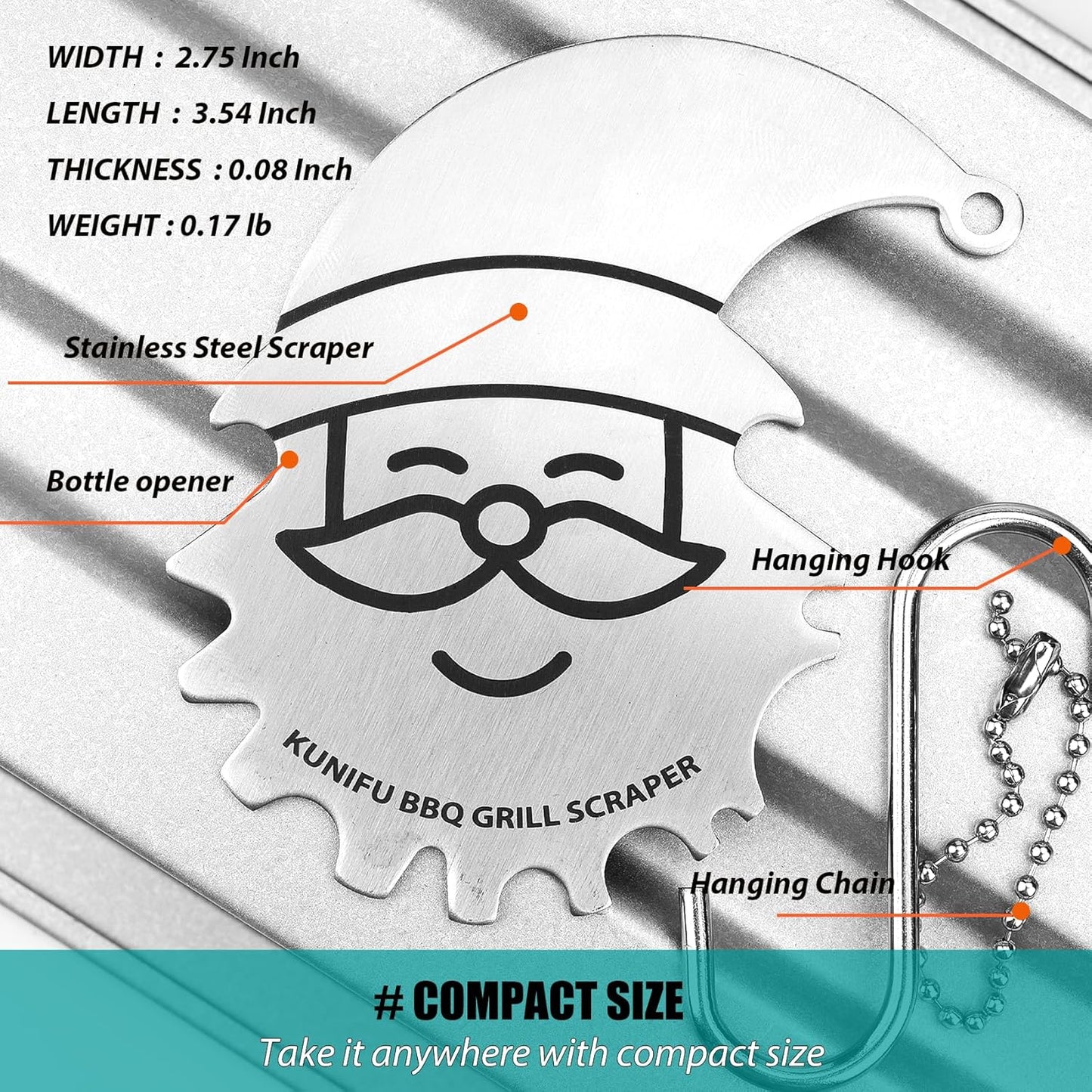 Stocking Stuffers, Ideal Gifts for Christmas, for Men, Dad, Husband, Boyfriend, Fathers Day, KUNIFU BBQ Grill Scraper, Gifts Box Sets 2PACK