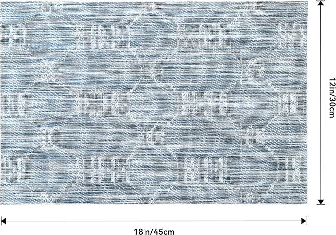 Leetaltree Jacquard Blue Placemats Set of 12 - Heat Resistant Non-Slip Place mats for Dining Table, Washable Durable PVC Vinyl Woven Table Mats（Jacquard Blue, 12）