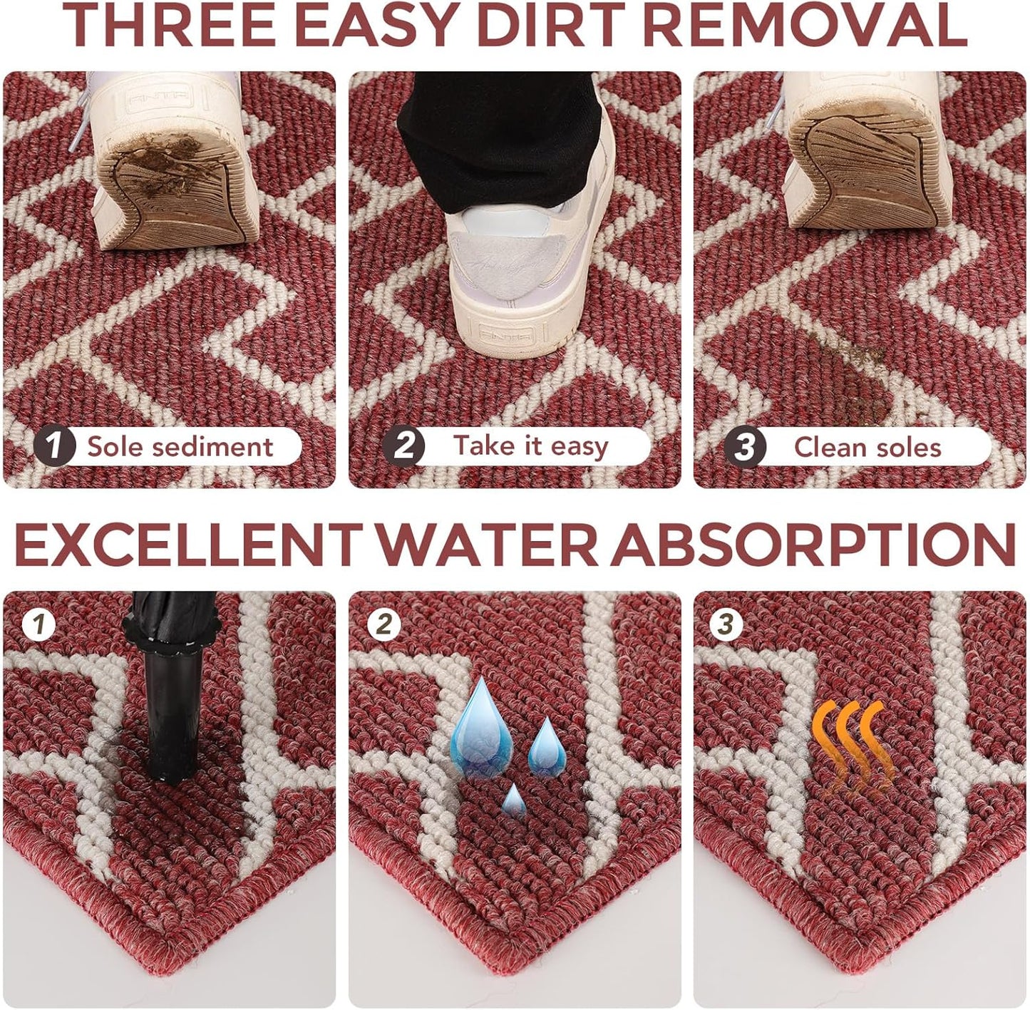 hicorfe Kitchen Rugs and Mats,Kitchen Mats for Floor,47"x71" Non Slip Runner Rug,Absorbent Resist Dirt Comfort Standing Mat Machine Washable for Entryway,Hallway,Front of Sink(Red)