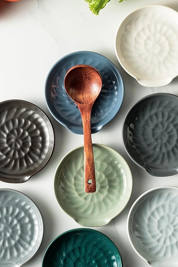 Ceramic Spoon Rest, Kitchen Spoon Holder for Stove Top, Cooking Utensil Rest - Modern Farmhouse Kitchen Decor Large Utensil Holder for Ladles Tongs Spatula - Gray