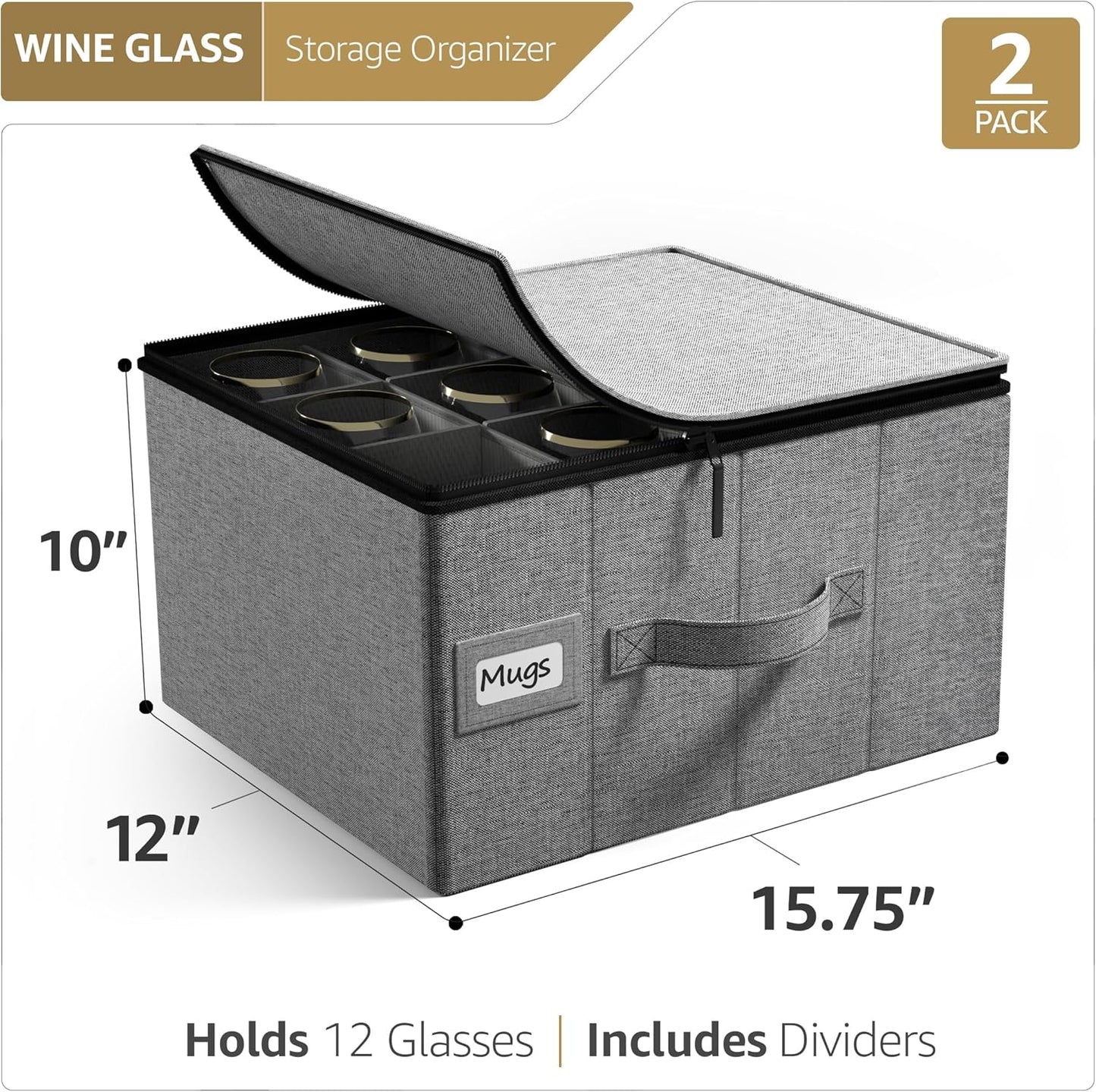 Sorbus Stemware Storage Cases Hard Shell, Wine Glass Storage Box Case with Dividers and Handle - China Storage Containers Holds 12 Crystal Glassware, Red White Wine Glasses, Champagne Flutes, Goblets