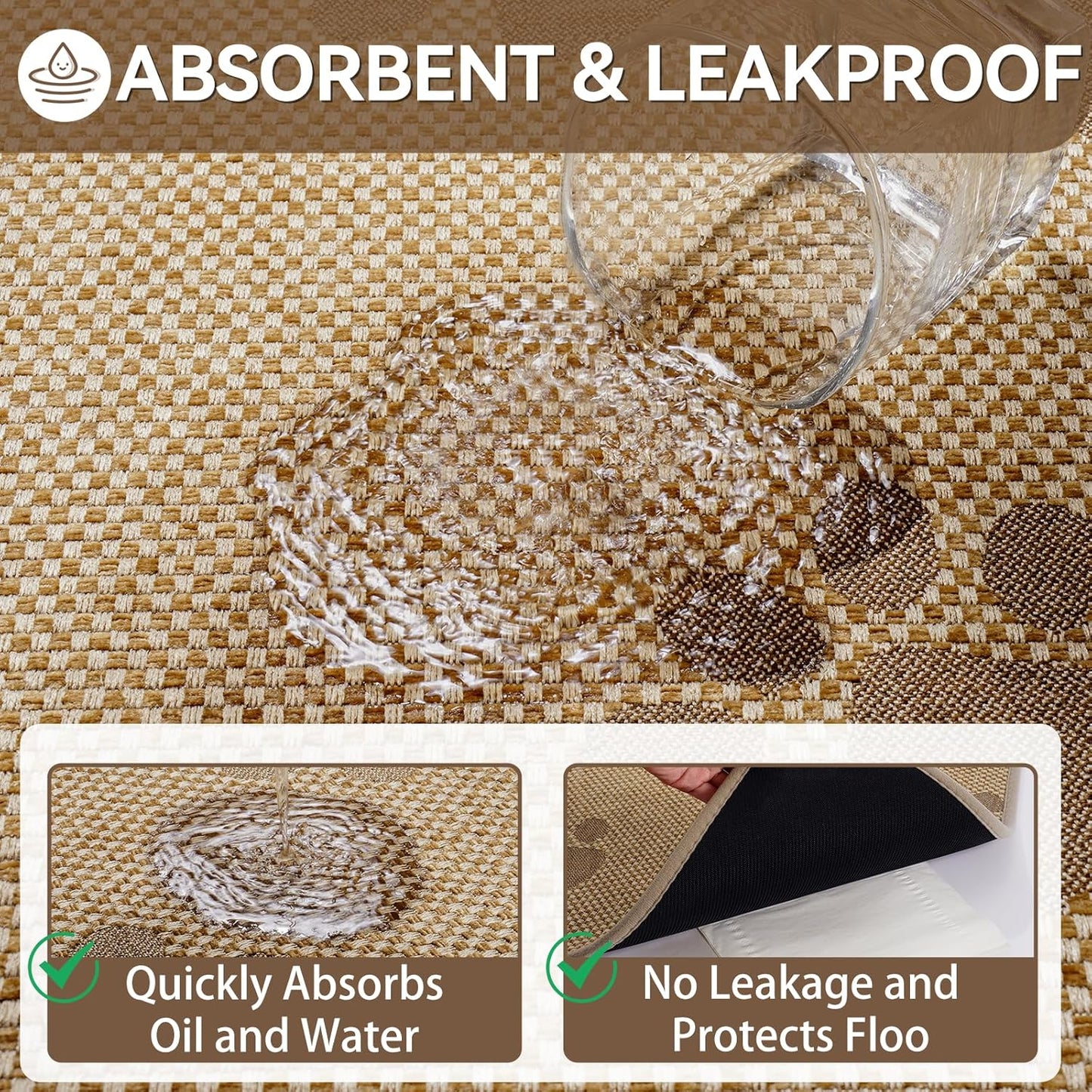 Kitchen Mats for Floor, Super Absorbent Kitchen Rugs Non Slip Washable, Rubber Backing Soft Woven Linen Embroidery Runner Rug, Standing Mat Kitchen Sink Mat, Easy to Clean, Brown 17x30