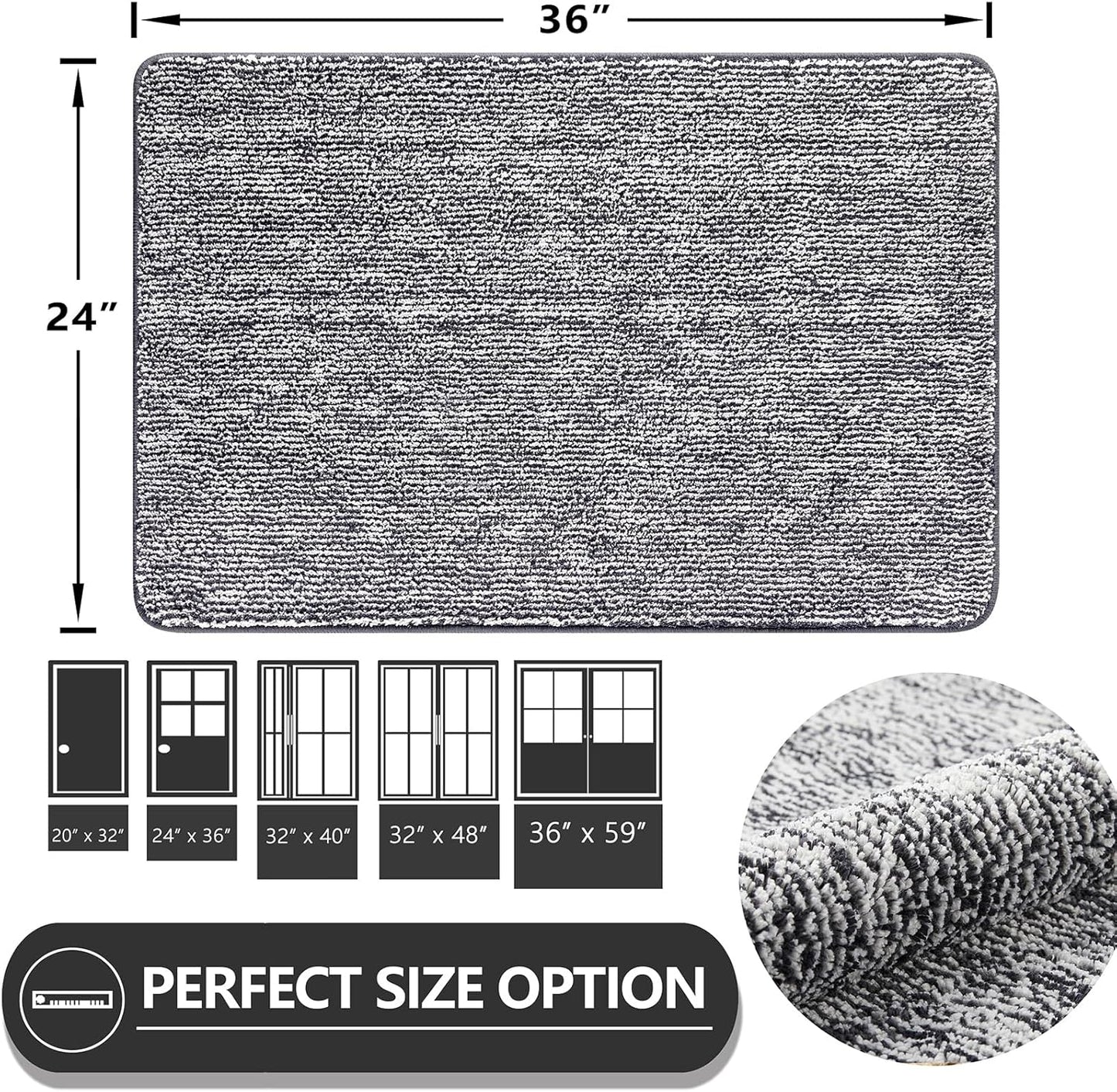 REFETONE Indoor Doormat, Front Door Mat 24"x36" Absorbent Rubber Backing Non Slip Back Door Mats, Washable Low-Profile Inside Floor Mat Door Rugs for Entryway, Resist Dirt Mud Mat for Dogs, Dark Grey