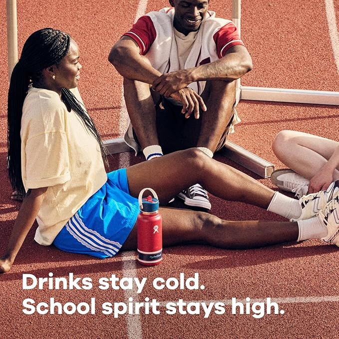 Hydro Flask Water Bottle - Insulated Stainless Steel - Wide Mouth Flex Straw Lid, Non Spill, Leakproof and Refillable in 24 Oz Campus Ivory