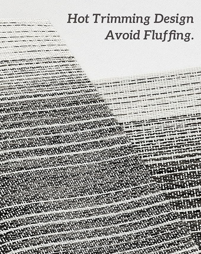 Leetaltree Black with White Woven Placemats Set of 8 - Heat Resistant Non-Slip Place mats for Dining Table, Washable Durable PVC Vinyl Woven Table Mats(Black with White, 8)