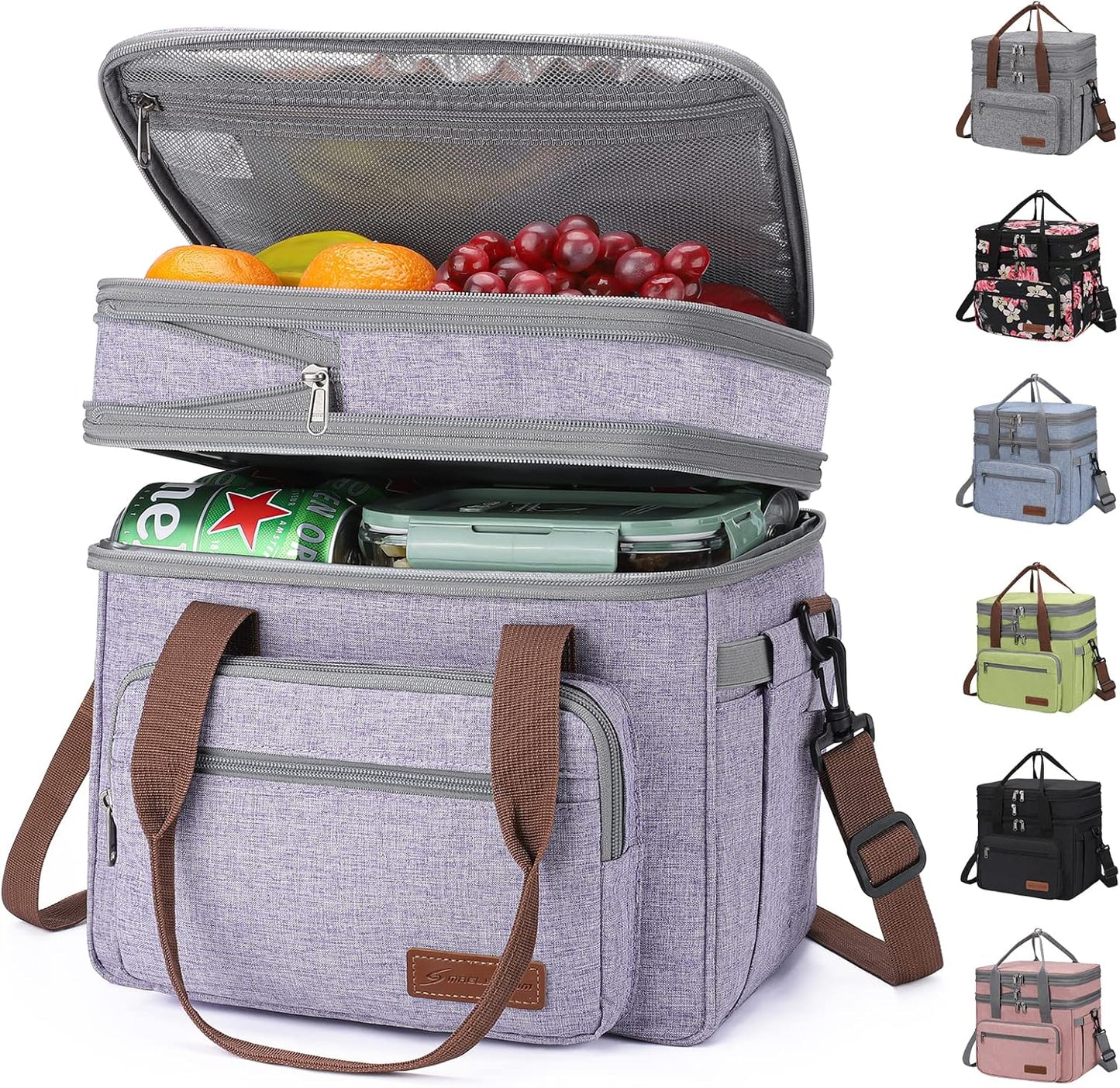 Maelstrom Lunch Bag Women,23L Insulated Lunch Box For Men Women,Expandable Double Deck Lunch Cooler Bag,Lightweight Leakproof Lunch Tote Bag With Side Tissue Pocket,Purple