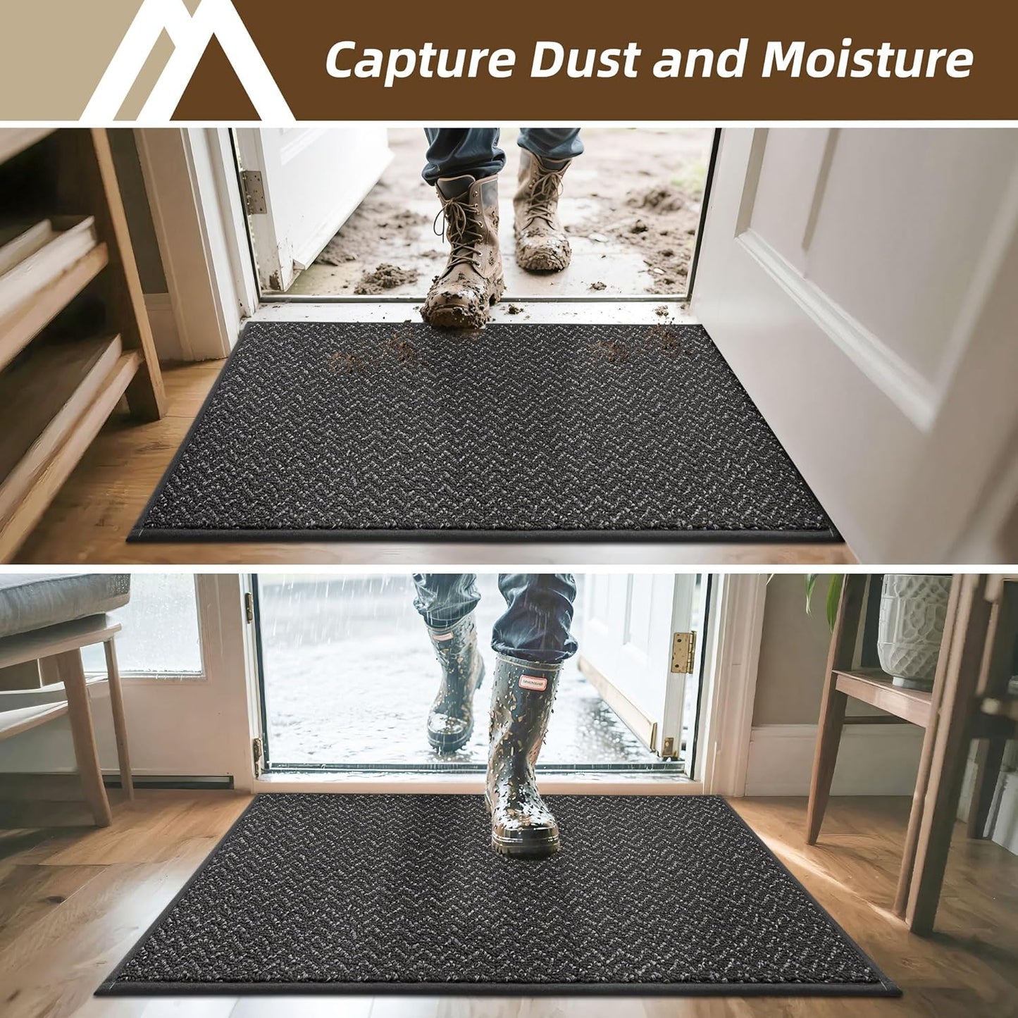 COSY HOMEER-Door-Mat 36"x60" Non Slip Absorbent Entryway Rugs Dirt Trapper Doormats Washable Entrance Mats Low Pile Welcome Floor Mat for Front Back Door and Entry Mats,Dark Grey