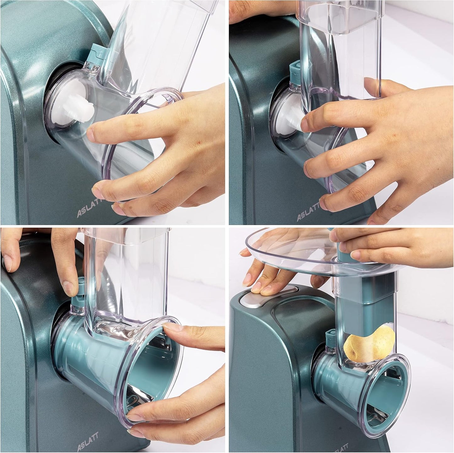 One-Touch Control Cheese Grater Machine - Electric Shredder for Vegetables, Fruits, Potato - Salad Maker with 5 Free Attachments, Green