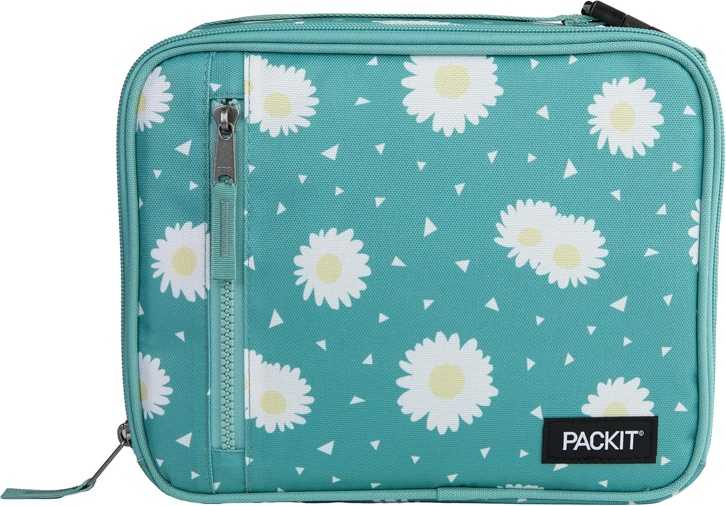PackIt Freezable Classic Lunch Box, Daisy Sage, Built with ECOFREEZE Technology, Collapsible, Reusable, Zip Closure With Zip Front Pocket and Buckle Handle, Designed for Fresh Lunch On the Go