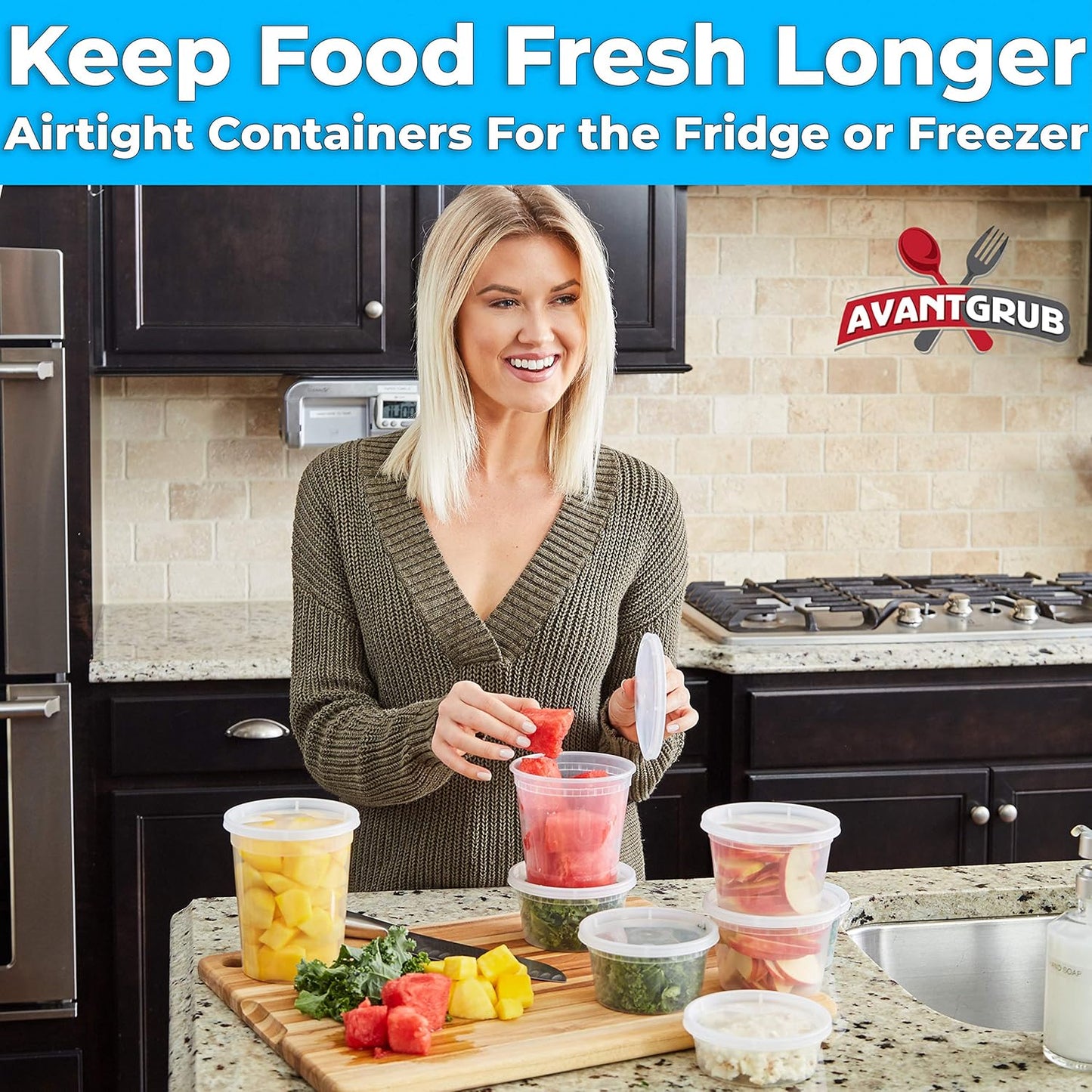 Deli-Grade BPA-Free 8oz Plastic Containers with Lids 48ct. Leakproof Microwavable Portion Container for To-Go Orders, Food Prep and Storage. Reusable Takeout Cups for Restaurant, Cafe and Catering.