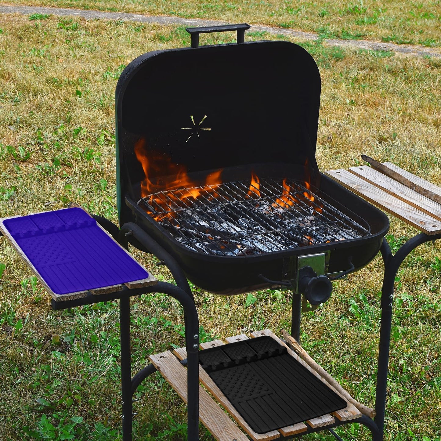 2 PCS Silicone Griddle Tools Mat for Blackstone,Grill BBQ Caddy Utensils Holder for Kitchen,Cooking & Countertop,Large Spatula Mat with Drip Pad,Griddle Accessories for Blackstone (black 2pcs)