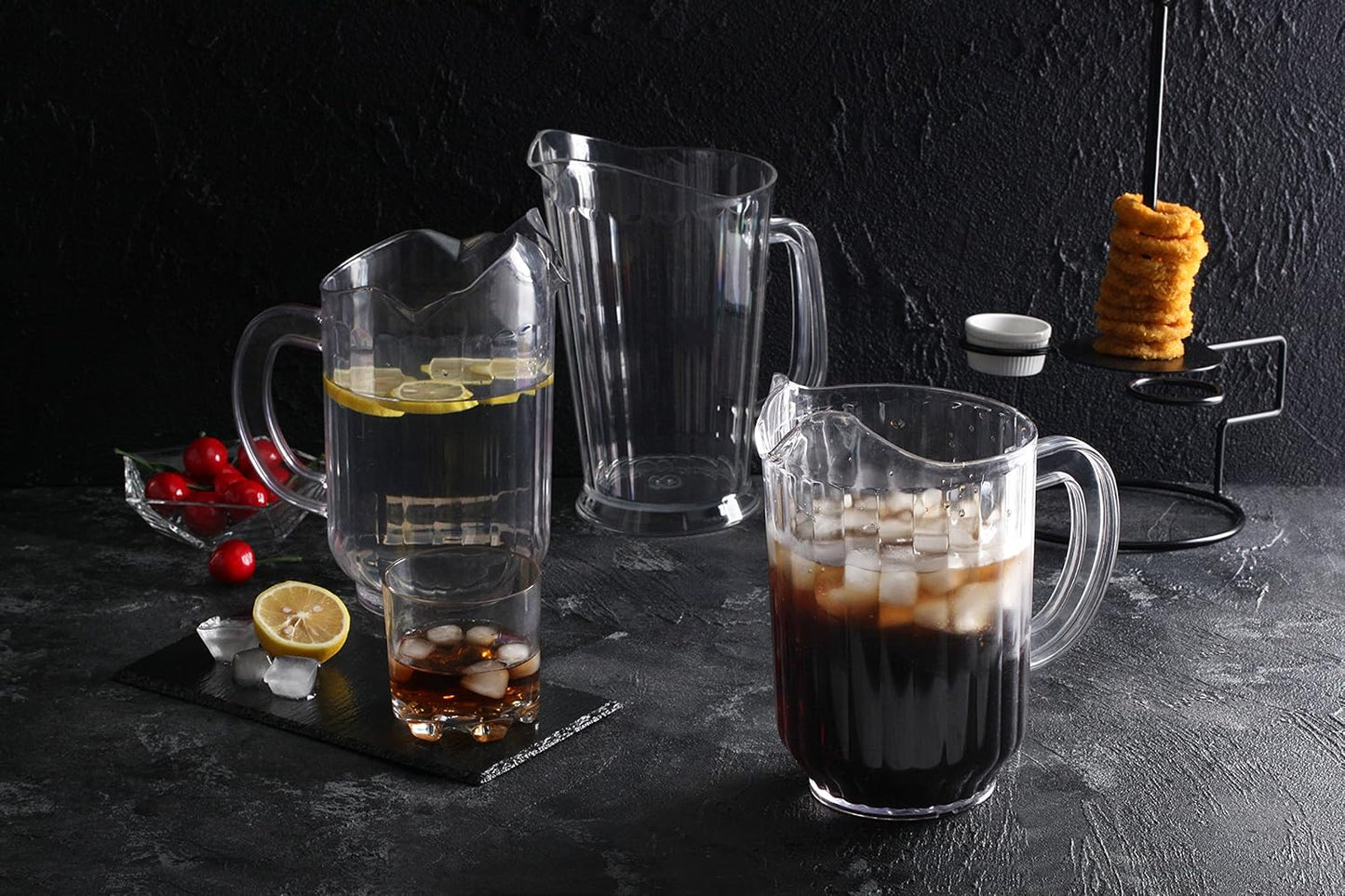 New Star 46229 Polycarbonate Plastic Restaurant Water Pitcher with 3 Spouts, 60-Ounce, Clear