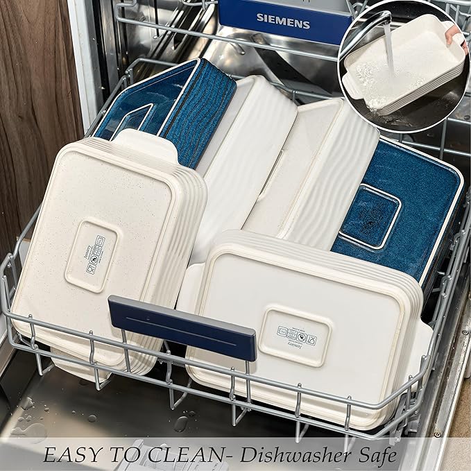 Ceramic Baking Dish Set of 3, Casserole Dishes for Oven, Square Porcelain Bakeware Set with Handles, Lasagna Baking Pan for Cooking, Perfect for Baking and Serving, Housewarming, Halloween, Thanksgiving, Christmas, New Year-Reactive White