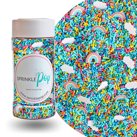 Sprinkle Pop You're My Rainbow Sprinkle Mix| Rainbow Sprinkles Heavy on Blue Jimmies with ~20 Rainbow and Clouds Wafer Papers| Birthday Sprinkles Made in USA for Decorating Cake Cupcakes Cookie, 4oz