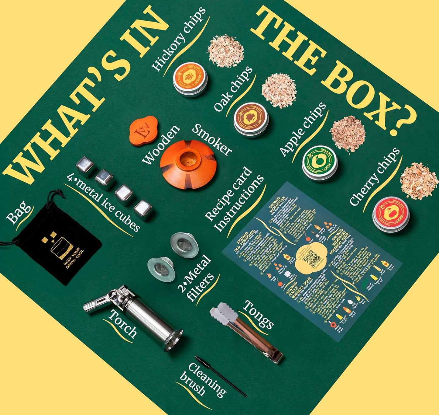 Whiskey Smoker Kit with Torch – Natural Wood Box, 2 Metal Filters, Whiskey Stones – Old Fashioned Cocktail Smoker Kit, Men Birthday Gift Ideas, Gifts for Dad, Husband, Women, Mom (No Butane)