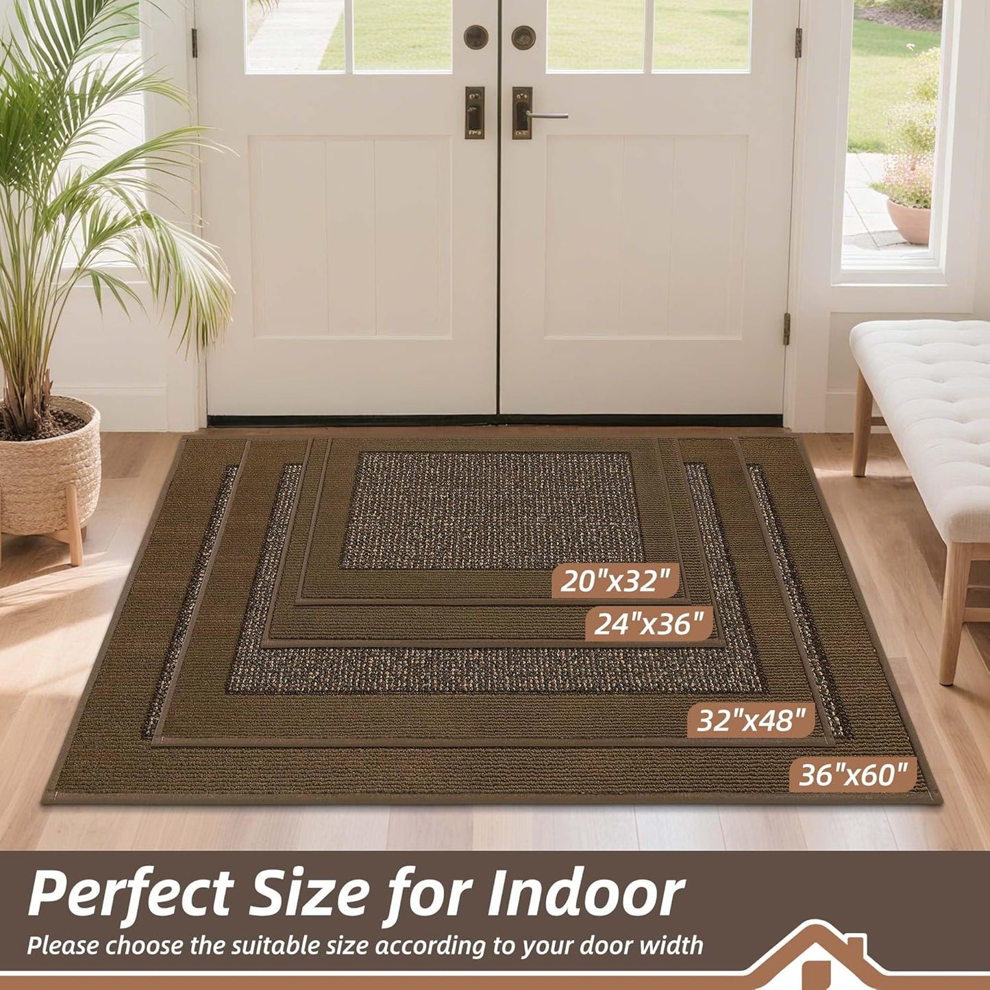 BEQHAUSE Indoor Door Mat 20" x 32", Dirt Trapper Door Mats Non-Slip Entryway Rugs Washable, Resist Dirt Absorbent Welcome Mat, Low Profile Floor Mats for Front Back Door and Entryway, Brown