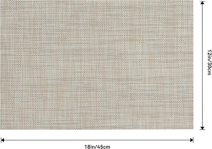 Leetaltree Linen Yellow Placemats Set of 12 - Heat Resistant Non-Slip Place mats for Dining Table, Washable Durable PVC Vinyl Woven Table Mats（Linen Yellow, 12）