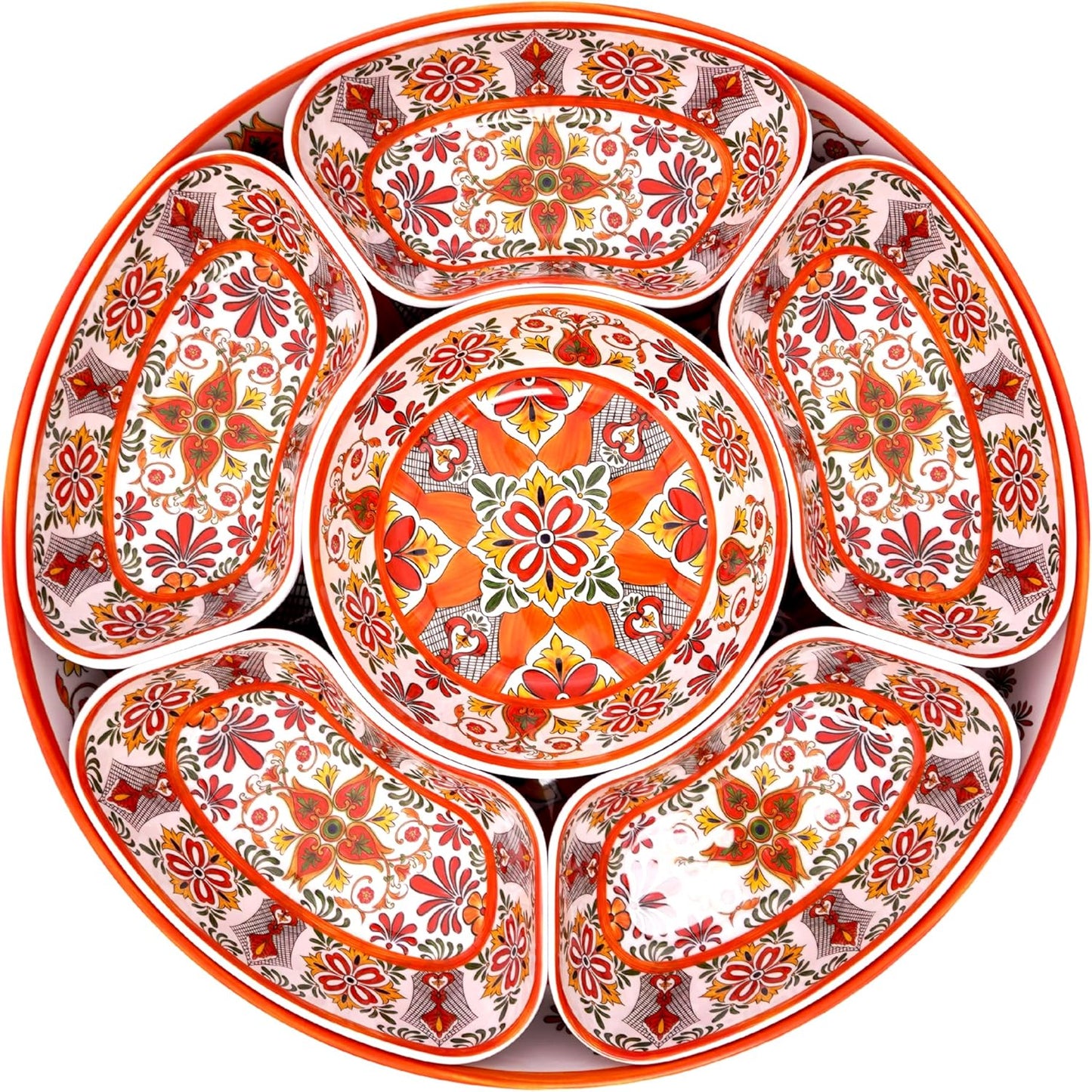 TP Taco Bar Serving Set, Melamine Serving Platter with Lazy Susan, Serving Tray and Bowls, Taco Tuesday Kit Snack Holder for Party and Fiesta, Talavera Bloom