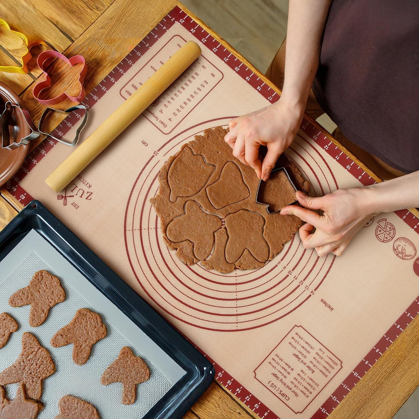 Zulay Kitchen Silicone Baking Mat Sheet - Reusable Silicone Baking Sheet - Easy & Convenient Nonstick Baking Supplies - Mats for Baking - Oven Safe - 16.5"x11.6" (Light Red)