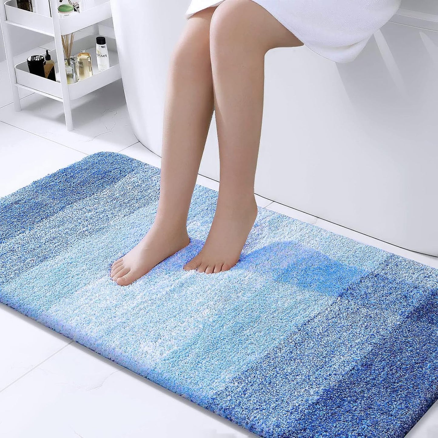 OLANLY Bathroom Runner Rugs 44x24, Extra Soft Absorbent Microfiber Bath Rugs, Rubber Backing, Quick Dry, Washable Bath Mats for Bathroom Floor, Tub and Shower, Home Decor Accessories, Light Royal Blue