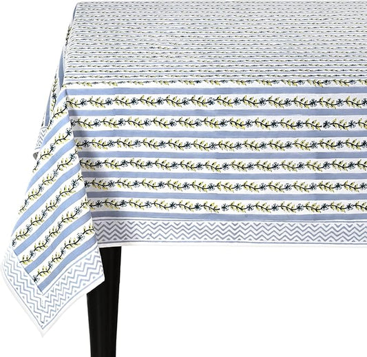 Ridhi Dolphin Grey Hand Block Print Cotton Rectangle Tablecloth 60 x 60 inch-Reusable Table Cover Decorative Everyday Use for Dining Room, Farmhouse, Thanksgiving, Christmas Wedding, Fall