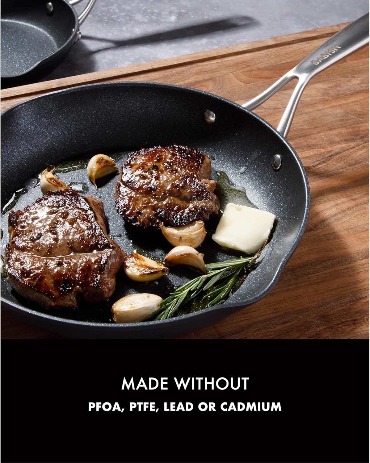 Babish 2 Piece 8 and 10 Inch Fry Pan Hard Anodized Laser Titanium Forever Non Stick Technology Durable Frying Pans Set - Black