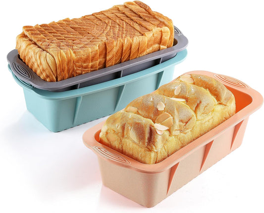 3PCS Silicone Bread Loaf Pan, Non-Stick Bread Pans for Baking, Easy Release Loaf Pan, Great for Homemade Bread, Cakes, Brownies, Dishwasher Safe (3 Colors, Nesting Design)