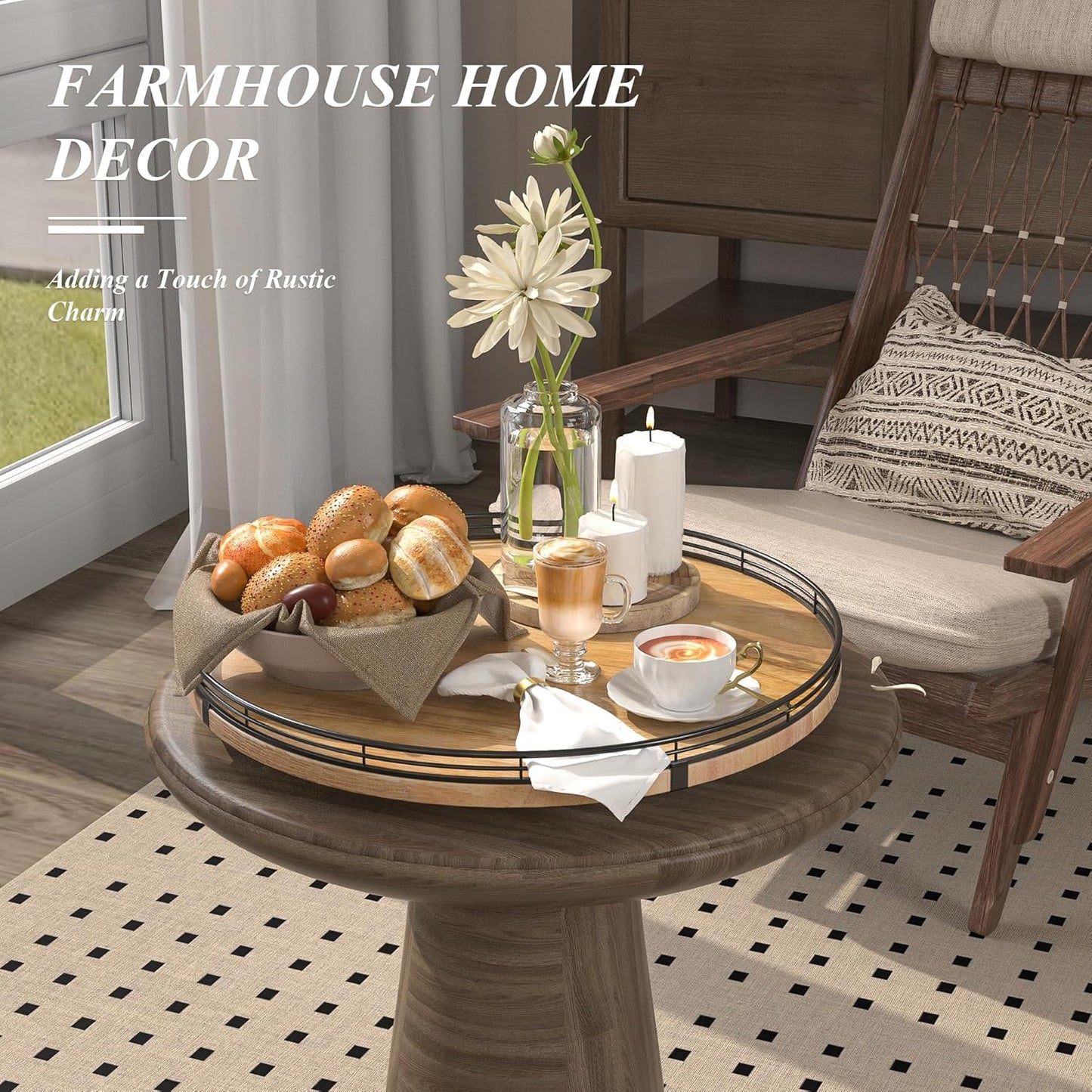 16" Lazy Susan Oak Wood Turntable Organizer for Cabinet, Farmhouse Round Wooden Large Lazy Susan Organization and Storage for Dining Table, Pantry, Kitchen, Bathroom, Countertop, Cupboard, Home Decor