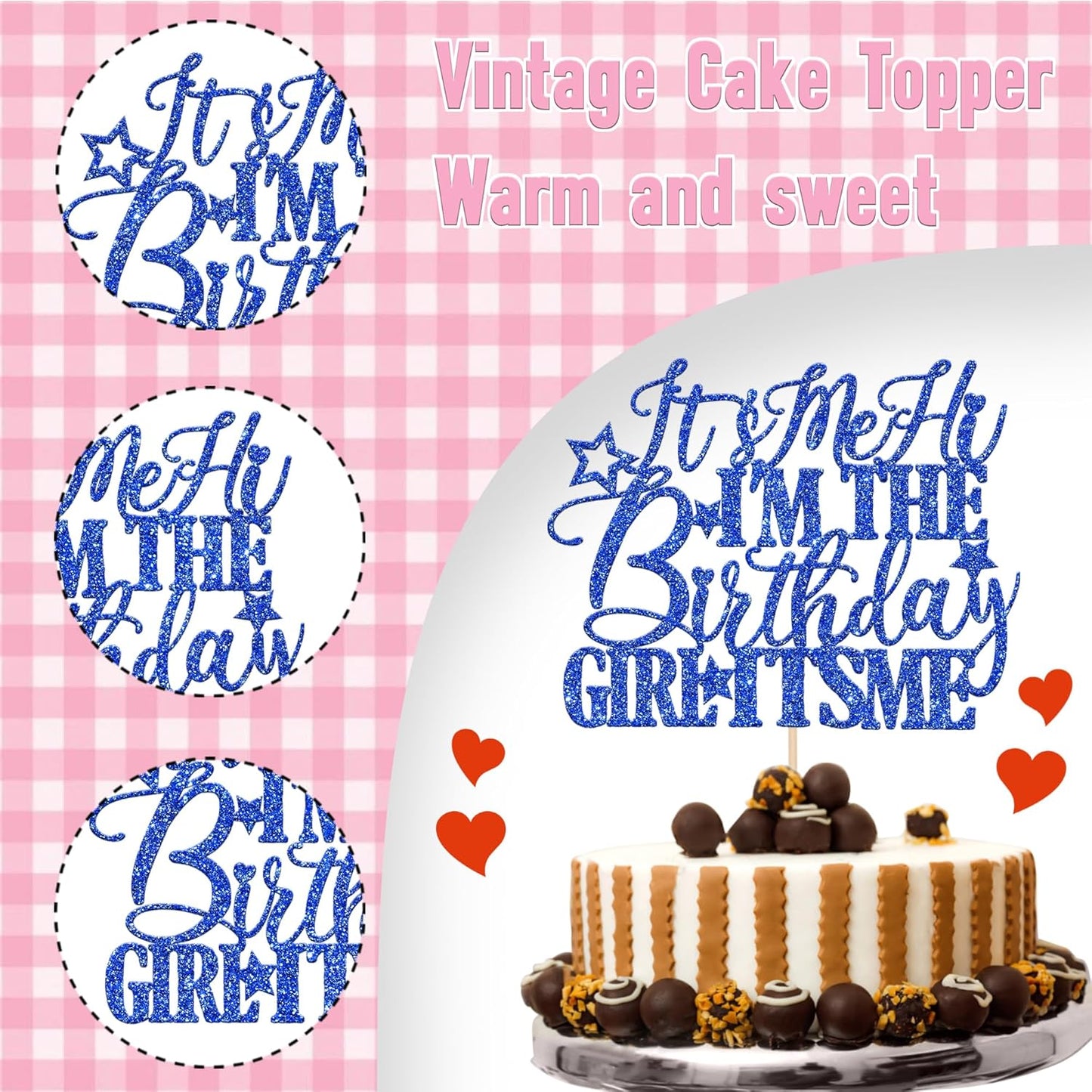 1 PCS It's Me Hi I'm the Birthday Girl It's Me Cake Topper Glitter Go Shawty It's Your Birthday Cake Pick for Funny Hot Pop Music Singer Theme Girls Birthday Party Cake Decorations Supplies Blue