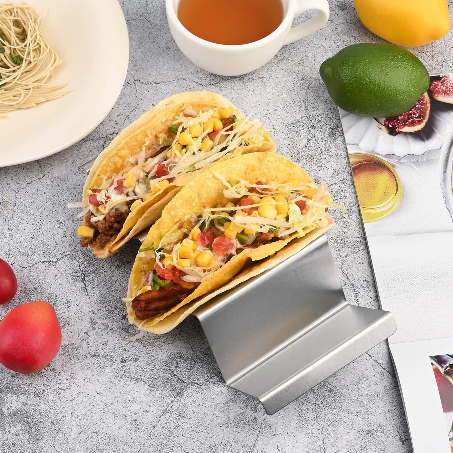 Smithcraft Stainless Steel Taco Holder Set - Stand with Handle, Holds Up to 3 Tacos Each