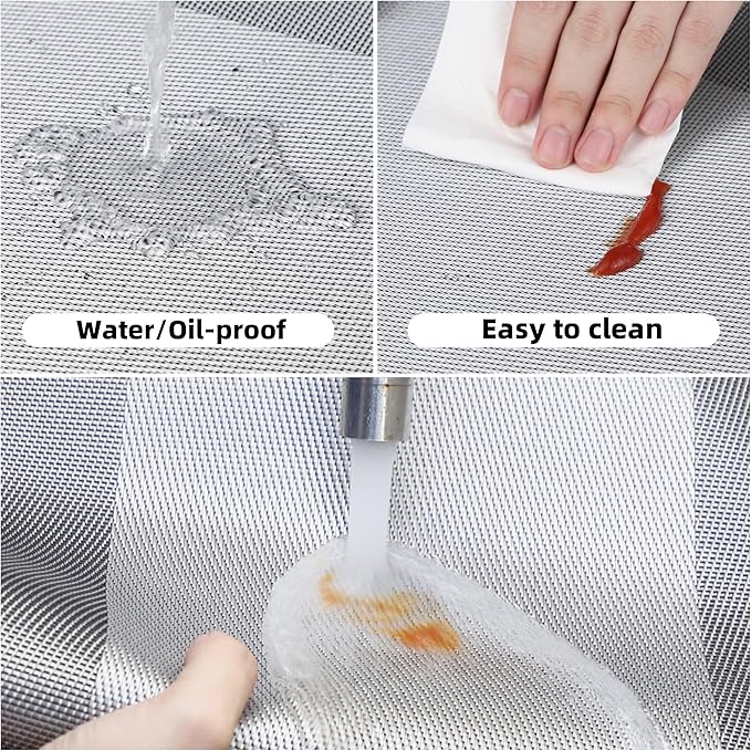 Silver Placemats Set of 6-Durable PVC Vinyl Woven Place Mats for Dining Table Heat Resistant Non-Slip Washable Indoor/Outdoor Table Mats 12 x 17 inch