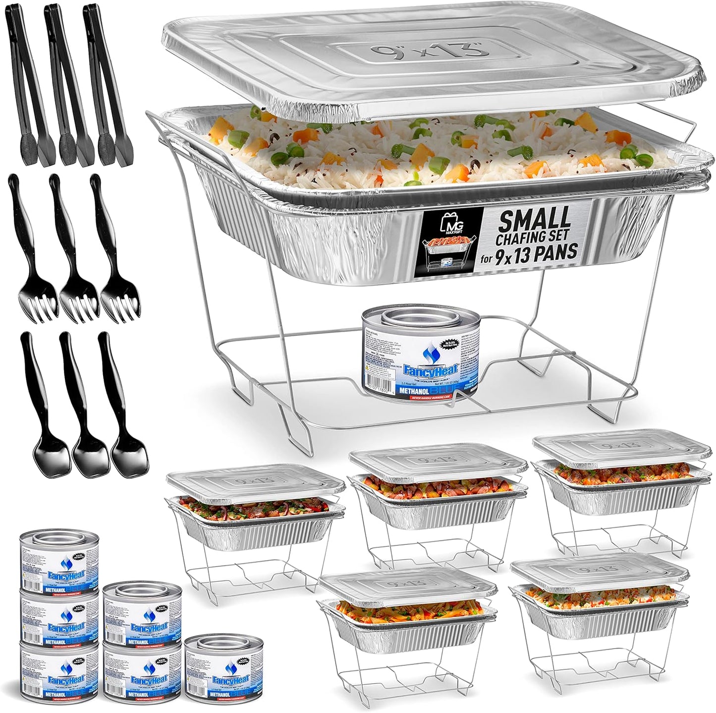 Disposable Chafing Dish Buffet Set, Food Warmers for Parties, Complete 39 Pcs of Chafing Servers with Covers, Catering Supplies with Half-Size Pans (9x13), Warming Trays for Food with Utensils & Lids