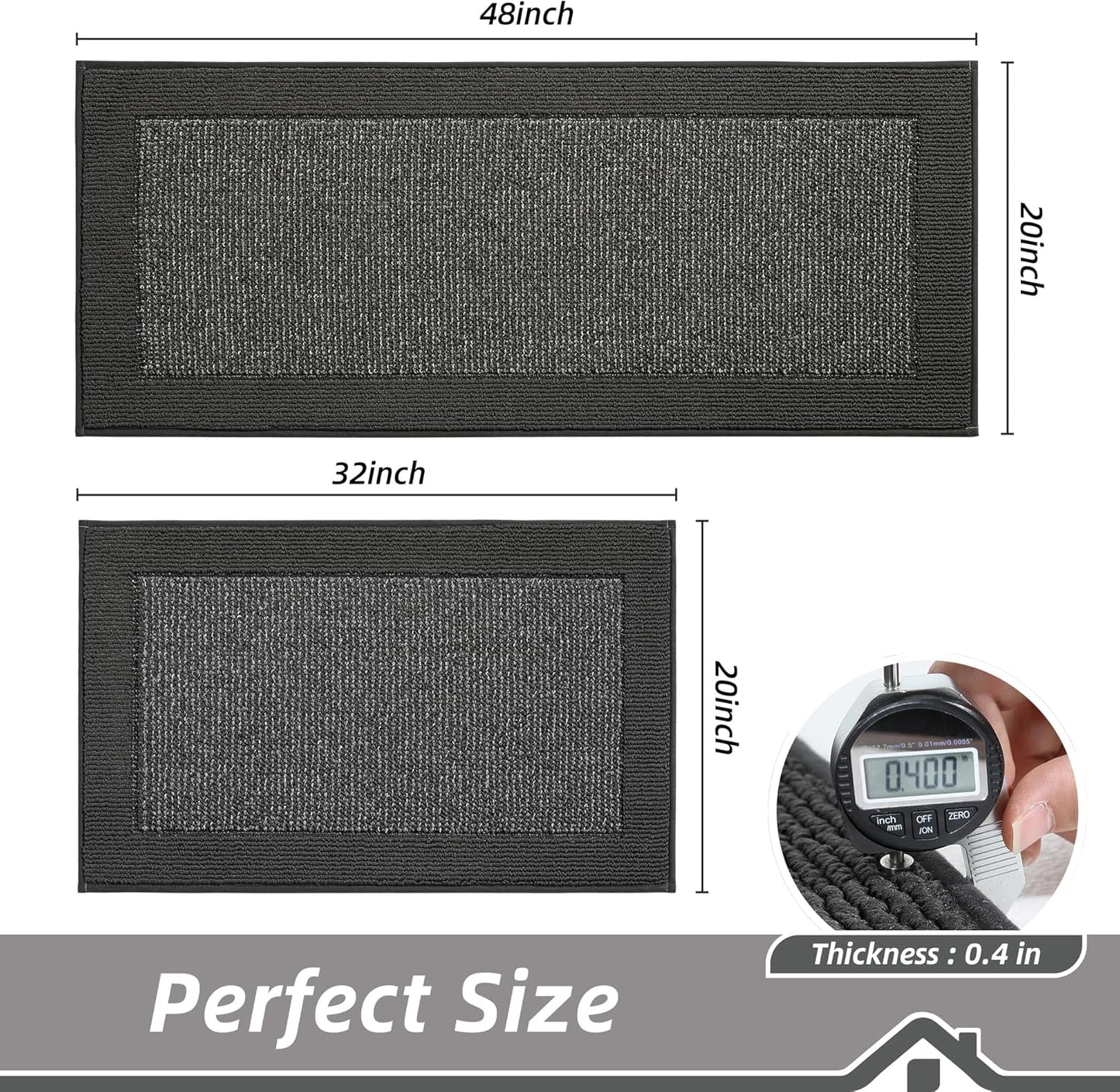 BEQHAUSE Kitchen Rugs and Mats Set of 2 Non-Slip Kitchen Mats for Floor, Absorbent and Stain Resistant Kitchen Runner, Machine Washable Rugs for Kitchen, Laundry & Sink, 20"x32"+20"x48", Charcoal