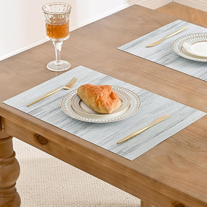 Leetaltree LightSteel Blue Placemats Set of 4 - Heat Resistant Non-Slip Place mats for Dining Table, Washable Durable PVC Vinyl Woven Table Mats（LightSteel Blue, 4）