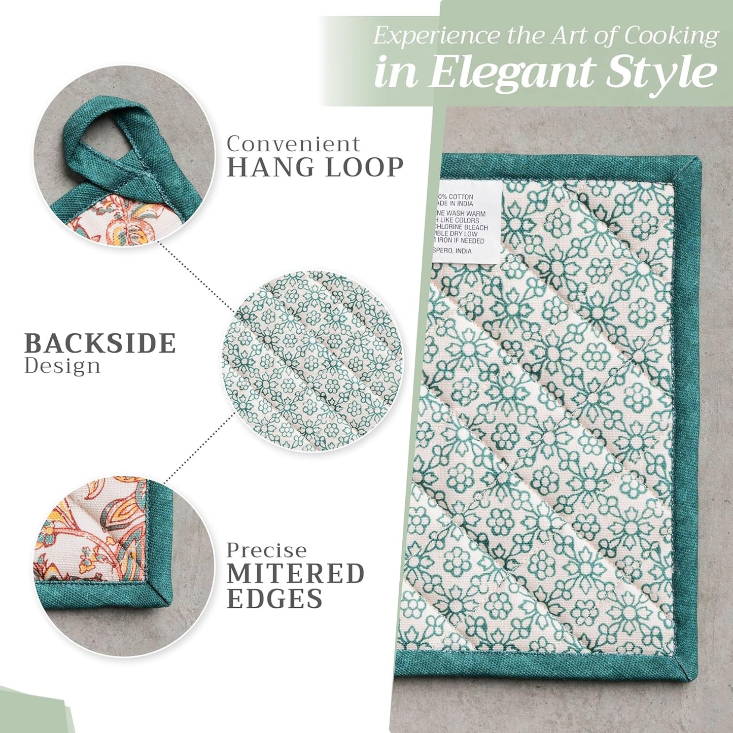 Maison d' Hermine Pot Holders Set 100% Cotton Heat Resistant Potholders 8" x 8" Hot Pads with Loop BBQ, Cooking, Baking, Grilling, Kitchen, Handling Hot Pans (Pack of 2, Nila)