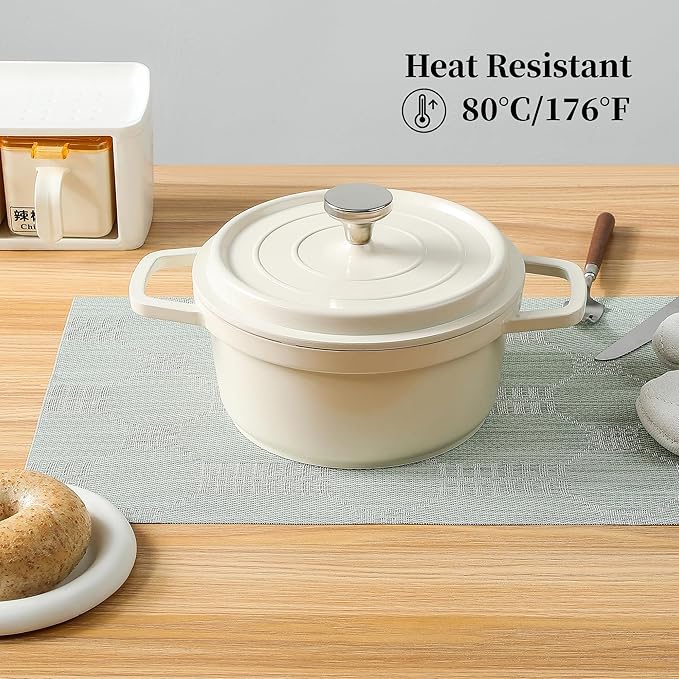 Leetaltree Mint Cream Placemats Set of 6 - Heat Resistant Non-Slip Place mats for Dining Table, Washable Durable PVC Vinyl Woven Table Mats（Mint Cream, 6）