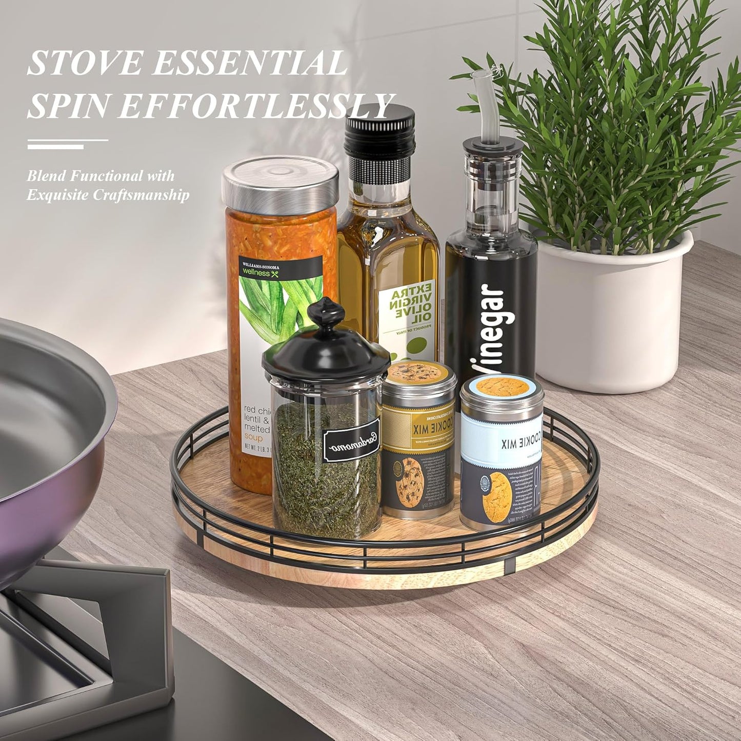 10" Lazy Susan Oak Wood Turntable Organizer for Cabinet, Round Wooden Farmhouse Lazy Susan Organization and Storage for Dining Table, Pantry, Kitchen, Countertop, Cupboard,Home Decor